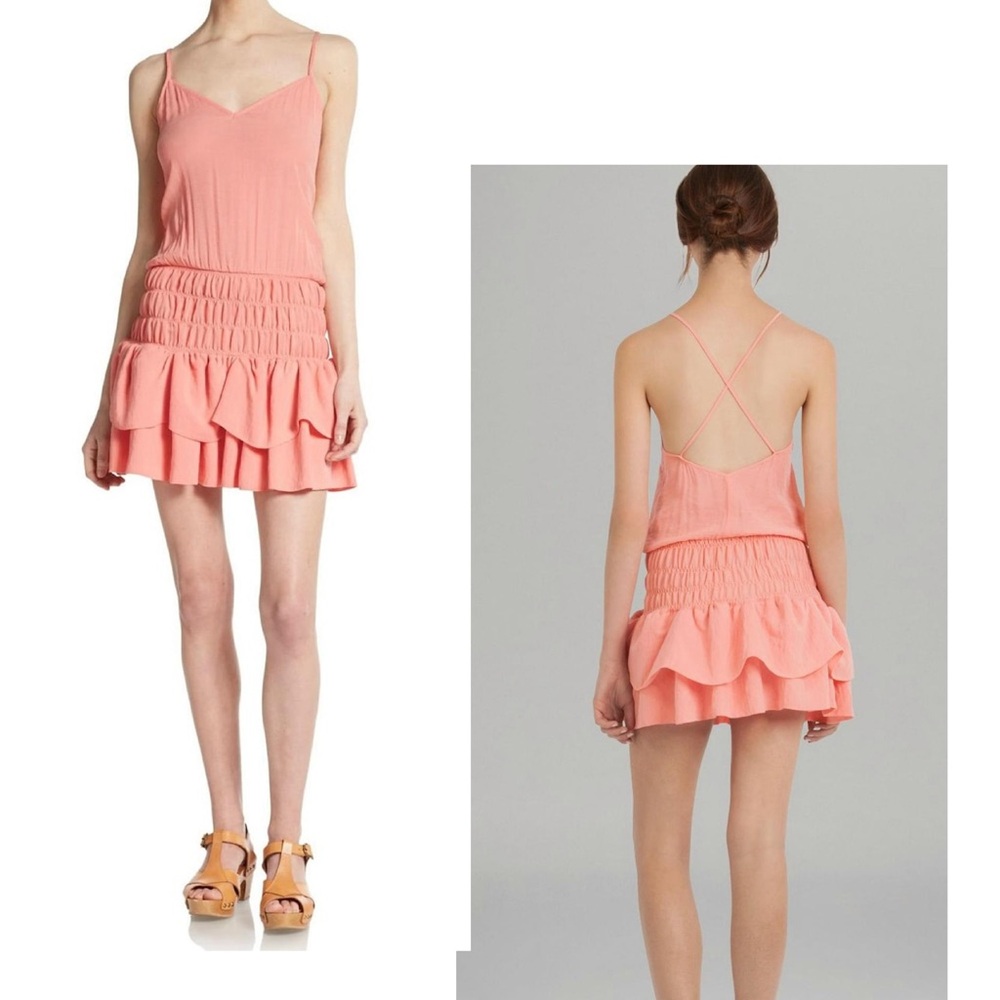‼️SOLD‼️ MAJE NWT Peachy Pink Sleeveless Folie Smocked Waist Mini Dress 2 - Picture 1 of 16